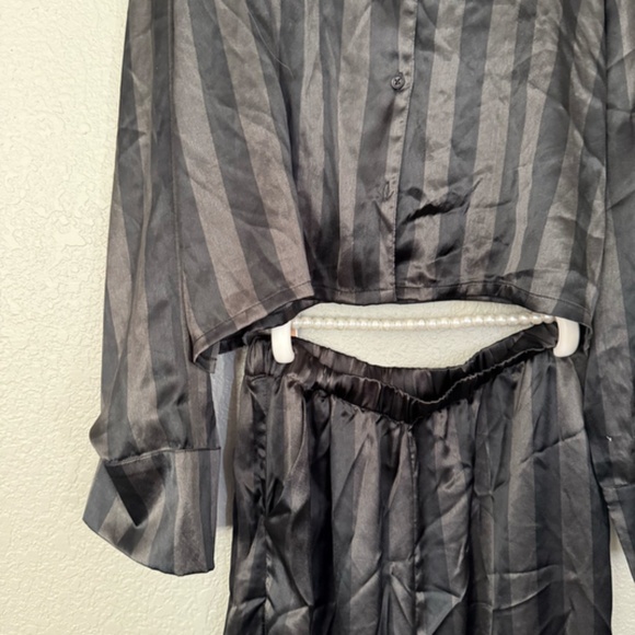 Black Stripped Silky Pajama Set - Picture 3 of 3